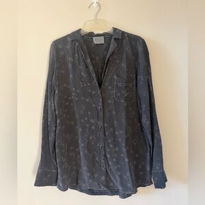 Sezane Charcoal Gray Button-Up Silk Polka Dot Shirt Sz 38